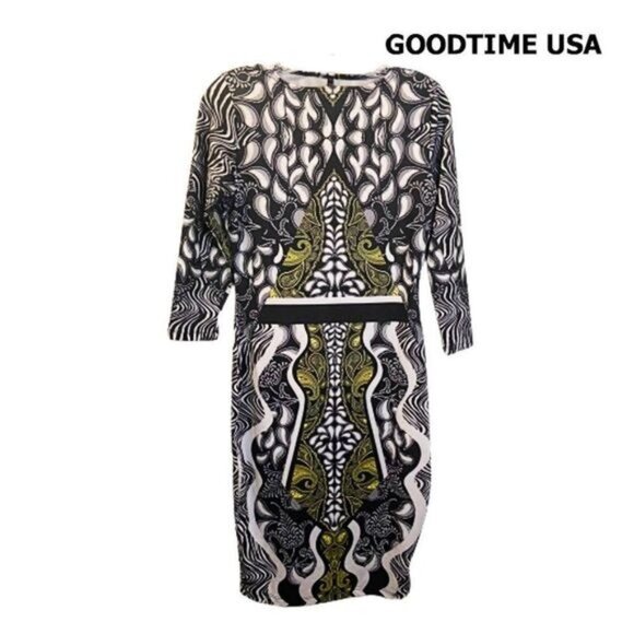 GoodTime USA‎ Women's Jewel Neck Bodycon Geometric Midi Dress - Picture 1 of 6